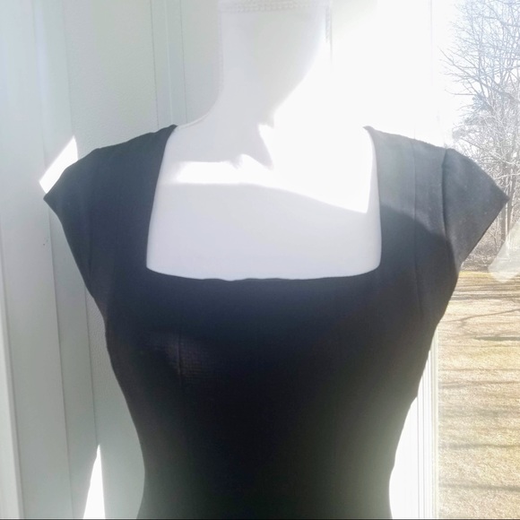 BCBG Maxazaria Farrah Black Square-Neck Cap Sleeve Flounce Hem Dress - Picture 6 of 8